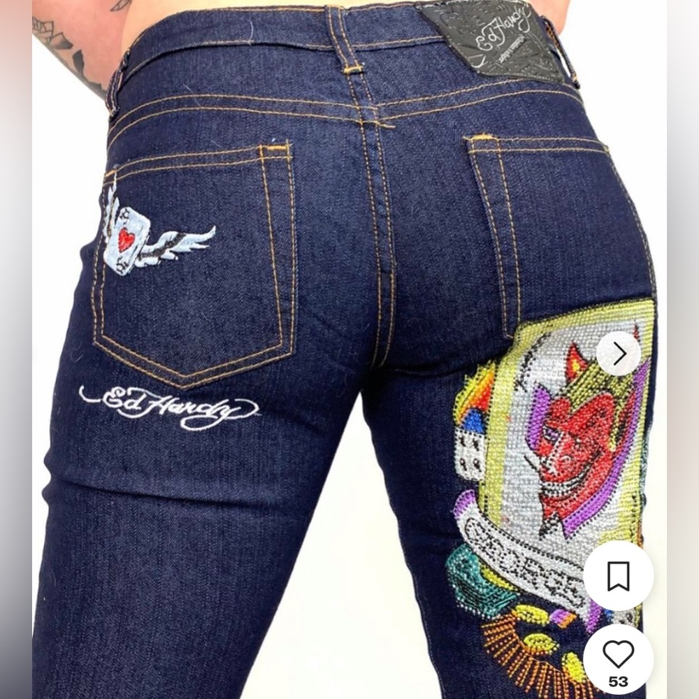 Ed Hardy Y2K Tattoo Women’s Embellished Straight Denim Jeans, Size 17/18 - NWT